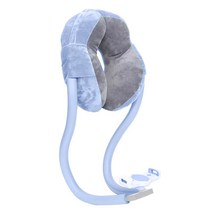 잠자는 슈퍼 부드러운 목 베개 비행기 여행 휴대용 머리 목 지원 잠자는 베개 전화 홀더가있는 U 자형 머리, 블루, 코튼