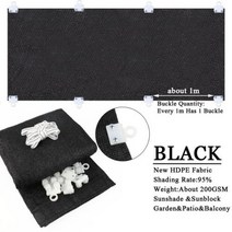 야외차양차광막그늘막 블랙 그물 야외 태양 음영 항해 정원 그늘 캐노피 마당 이동식 버클, Black Fabric-Buckle+1.5x5m