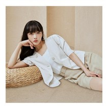 SI (씨) 린넨 논 카라 쓰리 버튼 반팔 자켓 (SEJAE2138)