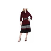 시그니처 바이 로비비 여성 레드 벨티드 미디 스웨터 원피스 쁘띠 PS 6119