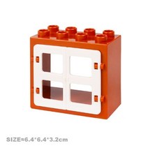중국레고 큰 크기 빌딩 블록 벽돌 레일 전송 표시기 트랙 아키텍처 도시 기차 세트 액세서리 어린이를위한 장난감 조립, Thin window brown
