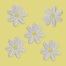 다리미로 붙이는 화이트 플라워 미니 열접착 자수 꽃 와펜 3.9 x 3.8cm 5개입, 5개