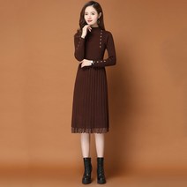 반하이넥 골지 니트 원피스 밑단 레이스 롱기장 플리츠 스커트 슬림핏 페미닌룩 데이트룩 출근룩