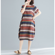 여름 면 마 일자 루즈핏 롱 원피스 캐주얼 인화 드레스 SDS2103082Z