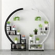 원형 화분 선반 식물 다육이 받침대 진열대 정리대 거치대, B. 블랙+화이트 화분선반(이동식바퀴)