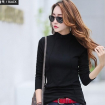 데이홀릭 3669-1 여성 베이직 봄가을 사선라인 반하이넥 긴팔 티셔츠