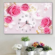 MINJING 3D 전체DIY 큐빅 보석 십자수세트 장미 시계 침실 이 간단 하 다 취미생활 비즈십자수sqq1002, 1세트, 60*40cm