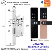 지문자물쇠 지문 인식 스마트 자물쇠 CDOK H5 도어락 Tuya 앱 블루투스 원격 잠금 해제 다중 모드 지원 전자, [12] 22x190 R, [01] Black