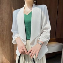 아나운서 여성 자켓 앞지퍼 가을 아세테이트 새틴 흰색 작은 양복 가디건 여름 얇은