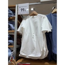Uniqlo 436154 여성용 부드러운 면 곡선 밑단 롱 티셔츠 반팔 바닥이 좋은 유리한 T