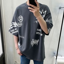라운지21 남자 데일리 오버핏 낙서 프린팅 여름 반팔티셔츠