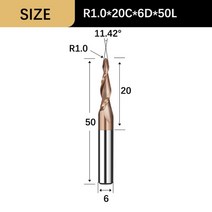 밀링 커터 코팅 부품 엔드밀 카바이드 나선형 테이퍼 볼 코 엔드 밀 6mm 생크 2 플루트 라우터 비트 목공 cnc 2d 3d 조각 비트 나무목재 선삭 도구, r1.0x20cx6dx50l