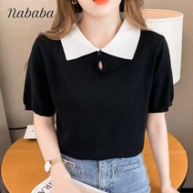 나바바 NK537 여성 포멀 캐주얼 아이스실크 얇은 카라 반팔 니트