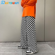 미스터힙합 KD 남성용 루즈한 캐주얼 체크무늬 팬츠