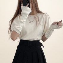 [SET]캔디 퍼프 반팔 크롭니트 팔토시 워머 세트3color