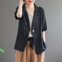 여성 면마 자켓 심플 봄 여름 가을 5부 얇은 여자 반팔 재킷 상의 women linen jacket XK0442