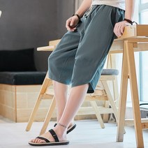남자검정바지 2022 칠부바지 얇은 비치 남성 차이나 면린넨 배기 슬랙스반바지 K008P23 4995410012