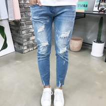 용된다 남자 찢어진 워싱 스판 컷팅 청바지