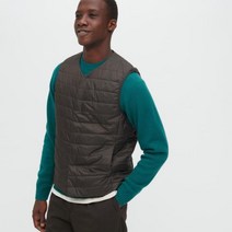 유니클로 히트텍 패딩 조끼 보온 코트 이너 베스트 다크 브라운