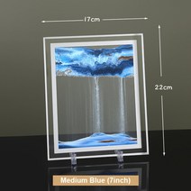 모래시쎼 모래 물 시계 홈데코 예술적 라운드 유리 유사 그림 3d 동적 장식 흐르는 깊은 바다 풍경 거실 장식, 파란색 사각형 7인치