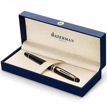Waterman 전문가 만년필 23k 골드 트림 글로스 블랙 파란색 잉크 카트리지가 있는 파인 닙, 기본