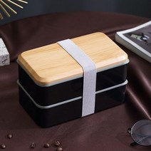 디저트 나무도시락 직장인 나무용기 대나무 용기 전자레인지 휴대용 피크닉 학교, 1.2 L 블랙