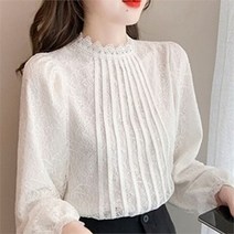 오노마 오노마 ONM 어깨 레이스 셔링 퍼프 소매 긴팔 블라우스 (9207051)
