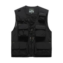 GSTUFF 남성 멀티포켓 낚시 다용도 작업복 조끼, 블랙