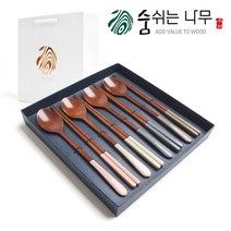 [쇼핑백포함] 천연옻칠 나무 수저 4인 선물세트 고급형 / 명절선물 집들이선물, 파스텔선물세트