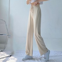 FANSYLI 여성 아이스 와이드 팬츠 여름 얇다 캐주얼 슬랙스 루즈핏 빅사이즈 하이 웨이스트 W2T20