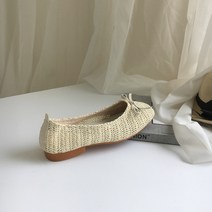[당일출고] 꼼꼼구두 헤이시 발편한 라피아 라탄 여성 발레리나 리본 여름 플랫슈즈(2cm)