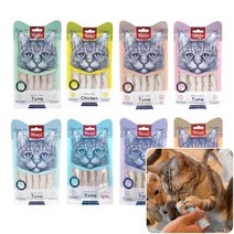 고양이 츄르 건강한 간식 9가지맛 완피 크리미 파우치 퓨레 짜먹는 고급 5p 스틱 가리비 참치 닭고기 연어 새우 대구 게살 죽 영양 교감 전연령 영양 소화 모질 개선 오메가3 칼슘, 참치와게살