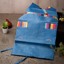 고급 모시 전통 색동 조각보 꽃자수 앞치마, 연분홍색, 1개