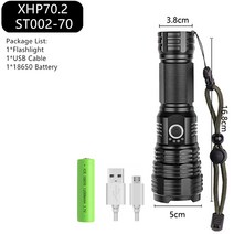 손전등 랜턴 초강력 LED USB 충전식 줌 라이트 XHP50 XHP70 XHP70.2 핸드 램프 26650 18650 배터리 플래시, [03] Package C, [01] Black