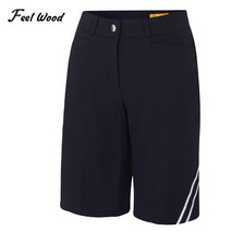 [필우드골프] 라인배색 허리밴딩 여성 스판 골프 반바지_100096