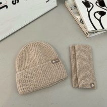 후암마켓 여성 골지 비니 모자 핸드워머 장갑 세트