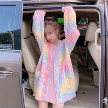 니트가디건코트 무지개 색상 부드럽고 찰기가 있다 와이드 루즈핏 스웨터 봄가을 핏아우터 키치한 털실 4993027579