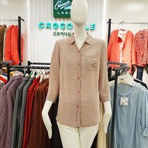 크로커다일레이디 달라붙지 않는 지짐이 스타일 잔체크 무늬 칠부 블라우스CLAMBL112-GR