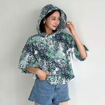 봄 여름 공항패션 밑단 스트링 유니크 나염 배색 루즈핏 후드 아노락 바람막이 티셔츠