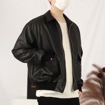 스타디움 가죽 레더 블루종 오버핏 크롭 자켓