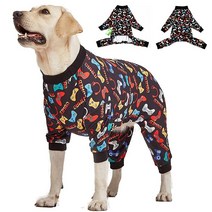 LovinPet 대형견 파자마 게임 콘솔 프린트 자외선 차단 상처 관리/수술 후 강아지 옷 반려동물 불안 완화 가볍고 신축성 있는 풀오버 셔츠 잠옷 파자마/미디엄, Medium