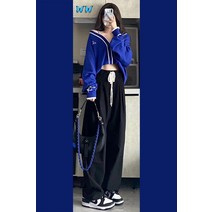 키작은여자옷 겨울 가을 염단계 코디 여성 눈길을 끄는 클라인 블루 스웨터 키커 보이는 캐주얼바지 룩 2982666185, 니트 스웨터 _바지 L