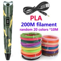 어린이 3d펜 3d프린터 저온3d펜 드로잉 간단조작 DIY 3d용품 3D 펜 프린터 3d 인쇄 200M PLA 필 라 멘 트 크리스마스 생일 선물 아이들, [01] Pla filagment, [20] Green 200M