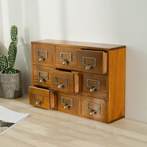 JENMV 약장 우드 수납함 9/16 칸 약장 수납함 원목 빈티지 미니 수납함 약장 인테리어 원목 엔틱가구 엔틱거실장 엔틱장식장 서랍장, 9 칸, 원목색, 1개