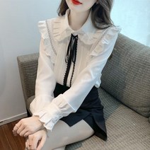 패션 스타일 화이트 프릴 공주풍 데이트룩 오피스룩 블라우스