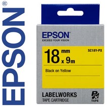 *정품* [ EPSON ] 라벨테이프, SC18Y(노랑바탕/검정글씨/폭18mm)