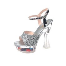 투명가보시힐 대회용 킬힐 구두 반짝이 스팽글 샌들 통굽 A16