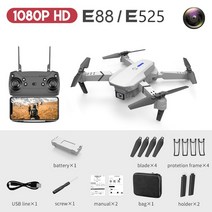 입문 자동 교육 공중 원격2022 LSRC E88 미니 스타일 드론 FPV 4K HD 와이드 버전 각도 Daul/카메라 휴대용, 06 W Battery1 1x1080P