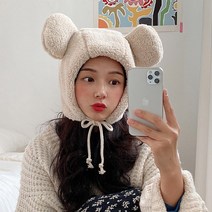 뽀글이 곰돌이 후드 귀달이 모자