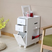 가정용 이동식 미니 화장대 수납장 화장품 정리대 접이식 거울 침대협탁 서랍장, 02 화이트